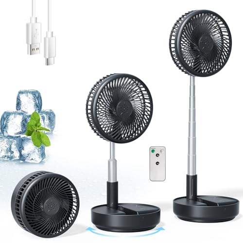 Primelove Portable Oscillating Rechargeable Fan, Battery Operated with 4 Speed Settings & Remote...
