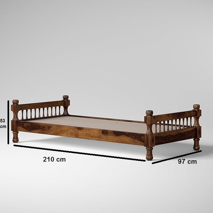 Image of Solid Sheesham Wood Single Bed Without Storage, Diwan for Bedroom, Livingroom and Home Palang