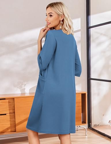 Image of Ekouaer Zip Up Robes for Women Short Waffle Bathrobe Lightweight house coat 3 /4 Sleeve Soft Nightgown with Pockets S-3XL
