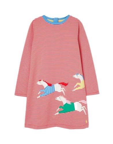 Joules Girl's Rosalee Back Zip Pink Stripe Long Sleeve Horse Dress