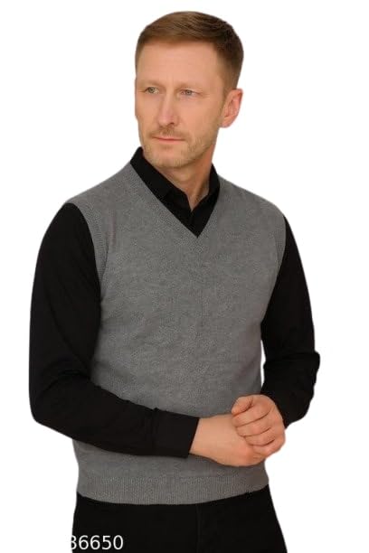 Premium Men’s Wool Vest – Grey Sleeveless V-Neck Pullover, Stylish Regular Fit Woolen