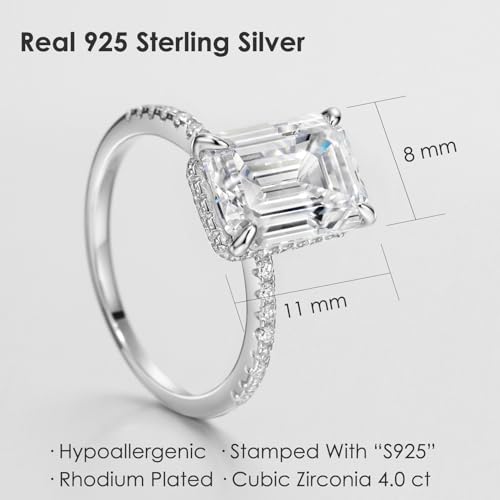 Michooyel 4ct Emerald Cut Cubic Zirconia Engagement Rings For Women D Color VVS Wedding Ring Promise Ring Sterling Silver Women's Ring3