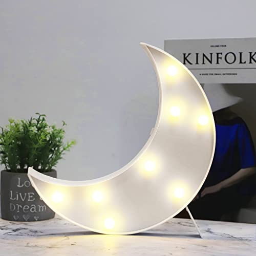 Vicila LED Moon Shaped Marquee Signs, Light Up Night Lights Battery Operated Crescent Moon Lamp for Bedroom, Christmas, Birthday Party Decor - White