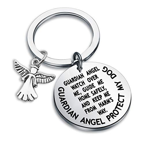 WUSUANED Guardian Angel Protect My Dog Pet Protection Pet Tag Dog Collar Tag (Guardian Angel Protect My Dog Keychain)