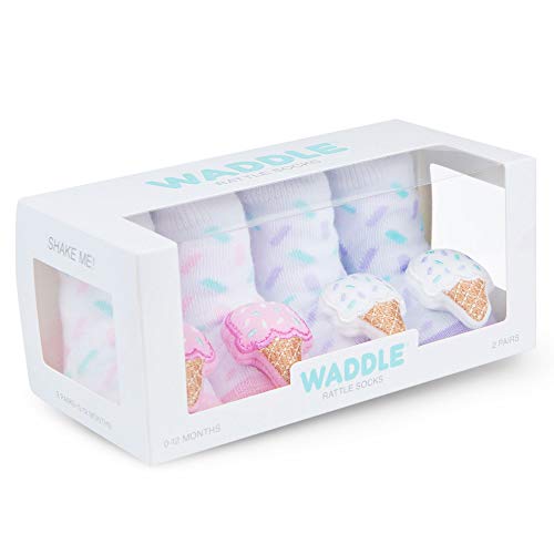 WADDLE Baby Girls Socks Pink Ice Cream Cone Rattle Toy Gift Set 0-12 Months - Thumbnail 2