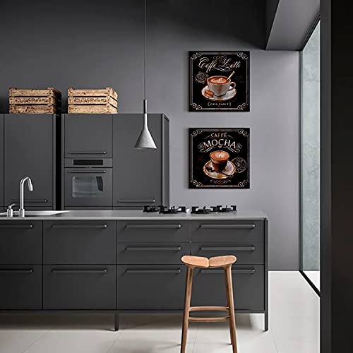 Coffee Wall Art Kitchen Coffee Bar Wall Decor Vintage Black Cafe Canvas Pictures For Dining Room Home Decor Modern Family Coffee Decorations Coffee Sign Painting Restaurant Accessories 12X12" 4 Piece #TOP3