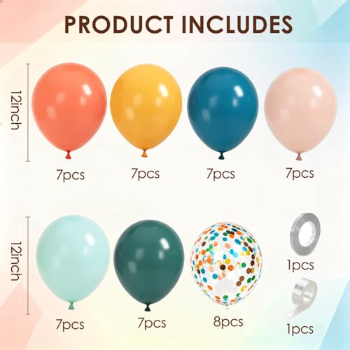 Image of Zesliwy Boho Rainbow Balloons,50pcs 12inch Assorted Colors Retro Orange Yellow Blue Balloon Teal Blue Blush Light Orange Balloon Colorful Confetti Balloon for Birthday Wedding Sunshine Party Decor