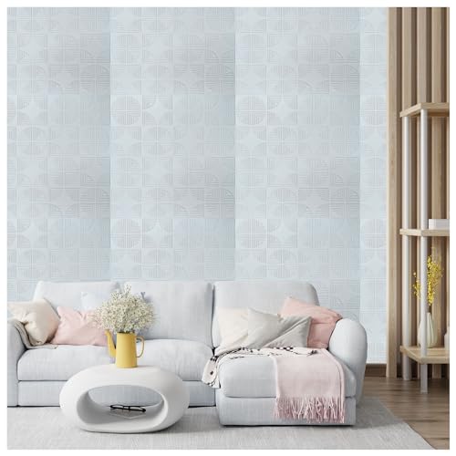 Image of Kayra Decor 3D Self-Adhesive Wall Panels-White Geometric Design - (Size 19.7inches x 19.7inches -16.14 sq. ft. Coverage - Pack of 6) Peel and Stick Panel for Home Kitchen and Office Decor