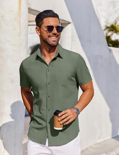 COOFANDY Men's Short Sleeve Button Down Shirt Casual Untucked Dress Shirt Stretch Denim Shirt2