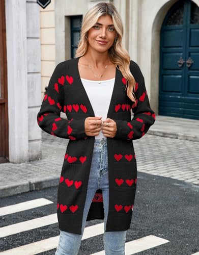 Image of Alsol Lamesa Women's Long Sleeve Heart Cardigan Sweaters V Neck Open Front Knit Coat