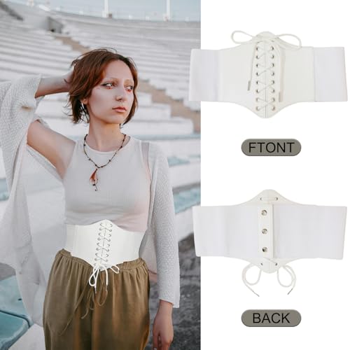 DOOVID Corset Belt for Women - Elastic Waist Halloween Costume Lace-up Tied Waspie Wide Belt3