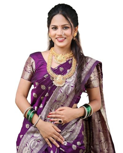 Image of Sugathari Women's Maroon Banarasi Kanchipuram Art Silk Saree for Women - Traditional Wedding & Party Saree with Blouse Piece - Ethnic Indian Silk Saree for Bridal, Festive (KS-156)