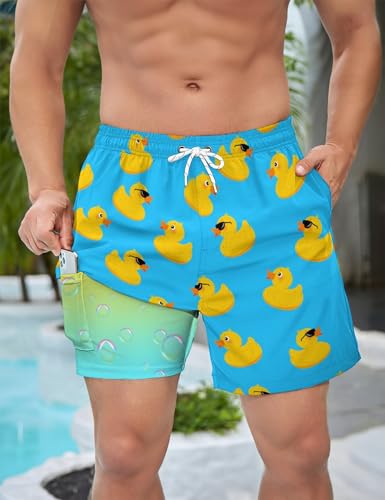 Mens Swim Trunks with Compression Liner 5 Inseam Quick Dry Swimwear Bathing Suit Swimming Board Shorts with 4 Pocket2