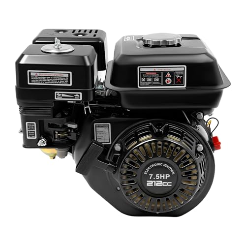 7.5 CV Moteur à essence Moteur de remplacement pour motoculteur thermique, sécurité niveau d'huile, 4 temps, 1 cylindre, 212 cc cylindrée, refroidissement air démarrage câble (212CC 7.5HP)