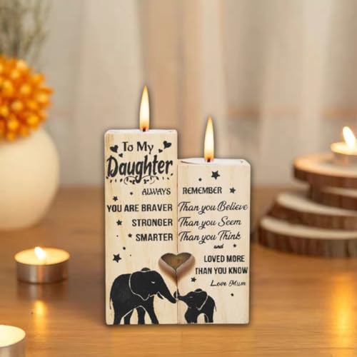 Wooden Heart Shaped Candle Holders Gifts for Mum Daughter, Personalized Candle Gifts, Warm Engraved Craft Candlestick - Image 3