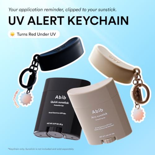 Image of Abib Airy Sunstick & Airy Key Ring Duo: SPF50+ Broad Spectrum, Semi-Matte Sunscreen Stick for Dry & Sensitive Skin, No White Cast, UV Alert Charm Key Ring to Clip to Bag