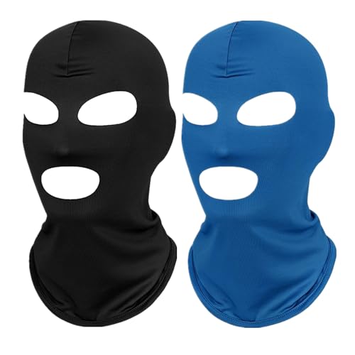 Image of 2Pcs 3 Hole Full Face Mask, Thin Cooling Balaclava Summer Seamless Face Mask for Motorcycle Bike Hunting Cycling Halloween