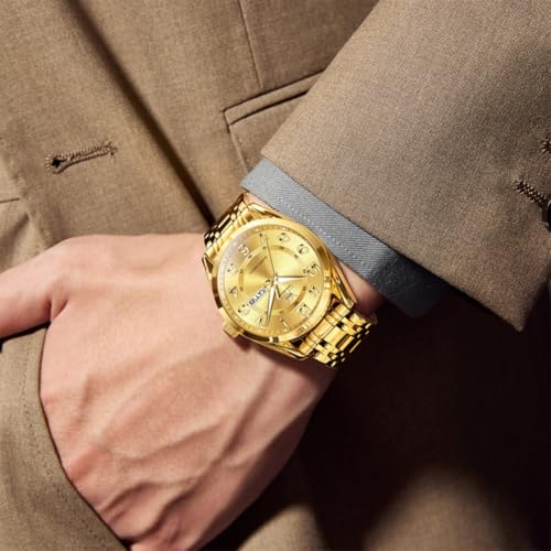 Image of OLEVS Mens Watches Business Large Numer Easy to Read Quartz Watch Stainless Steel Waterproof Luminous Date Casual Male Watch