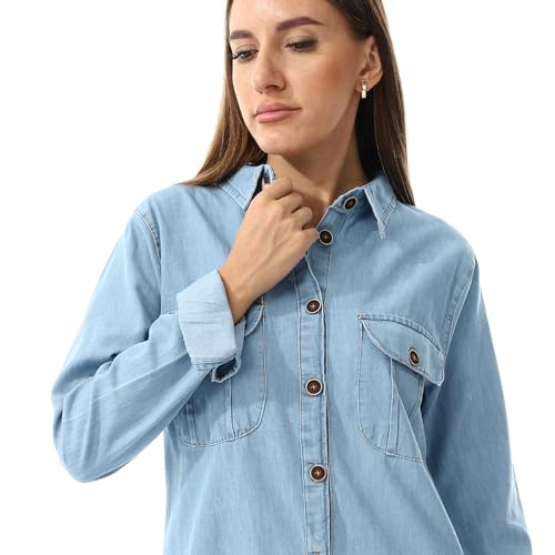 اندورا قميص جينز باكمام طويلة - ازرق فاتح - مقاس L ، للنساء