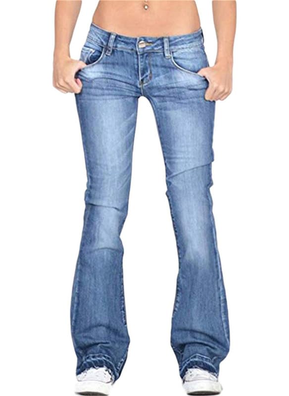 Andongnywell Women's Stretchy Skinny Bell Bottom Bootcut Denim Pant Ripped Flare Jeans Western Mid Rise Boot Cut Jean