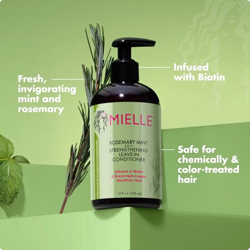 Mielle Organics Rosemary Mint Strengthening Leave In Conditioner for Curly Hair - Hydrating Hair Moisturizer Infused with Biotin to Soften, Protect & Boost Shine (12 Oz)