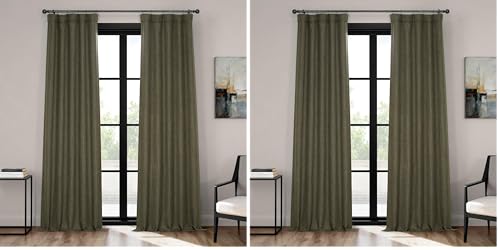 Image of HPD Half Price Drapes - Faux Linen Curtains for Living Room (2 Panels) - 50W X 96L - Textured Room Darkening Curtains for Bedroom 96 Inches Long - Drapes for Home Decor, Khaki Green