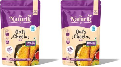 Image of The Naturik Co. Oats Chilla Mix 200g: Instant, Ready-to-Cook Cheela & Dosa Mix with 80% Oats & Pulses, High-Protein Healthy Breakfast Option for Kids & Family | As Seen On Shark Tank (Pack of 2)