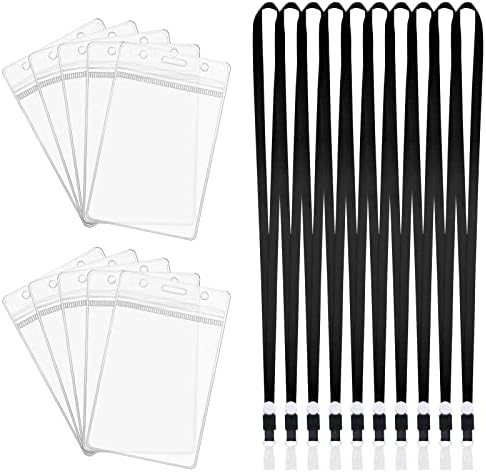 Vicloon Neck Strap Lanyard with Card Holder, 10PCS Black Lanyard and Transparent ID Badge Holder Set Office Landyard for Keys, ID Badge, School and Office (12 * 7.5cm)
