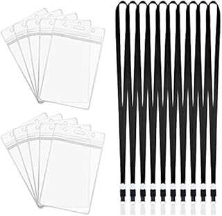 Vicloon Neck Strap Lanyard with Card Holder, 10PCS Black Lanyard and Transparent ID Badge Holder Set Office Landyard for Keys, ID Badge, School and Office (12 * 7.5cm)