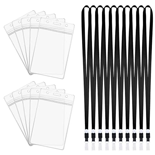 Vicloon Kartenhülle mit Lanyard, 10 Stück Wasserdichte Ausweishülle, Weiche, Transparenter PVC Ausweishülle mit Schlüsselband, Kartenhalter für/Geschäfts/Messe/Firmen/Schulen(Vertikalschnitt)