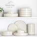AmorArc Ceramic Dinnerware Set for 4 | Speckled Stoneware Plates and Bowls with unglazed terracotta | Scratch Resistant, Dishwasher & Microwave Safe Dishes Sets- 12-Pcs Beige