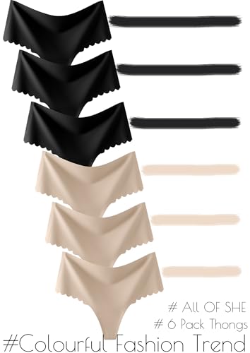Image of ALL OF SHE Thongs for Womens High Waisted Seamless Underwear for Women 6 Pack Wave Edge No Show Sexy Panties
