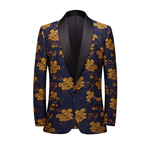 CARFFIV Blazer Blazer Blazer de Jacquard Vintage para hombre, banquete, cena, boda, baile, fiesta, amarillo, XL Cover