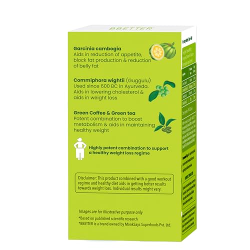 Image of BBETTER Garcinia Cambogia For Weight Loss Capsules For Women And Men - With Green Coffee Green Tea Guggulu Extract & Inulin - Keto supplement -120 Veg capsules
