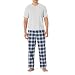 Amazon Essentials Herren Pyjama-Set aus Baumwoll-Stretch-Popeline-Hose und Baumwoll-Jersey-T-Shirt, Hellgrau Meliert/Ländliches Karo, L