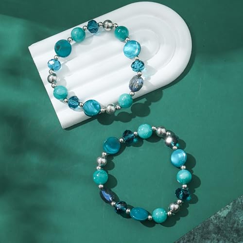 Stackable Beaded Bracelet for Women Multilayered Colorful Cute Turquoise Crystal Stretch Bracelet Trendy Costume Jewelry Holiday Gifts for Women3