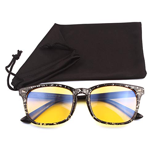 Fuaisi retro computer glasses anti-blue light anti-eye fatigue gaming glasses yellow lens (Water Ink Black)