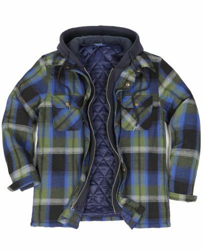 Image of ZENTHACE Men's Quilted Lined Hooded Plaid Jacket,Zipper & Snap Closure