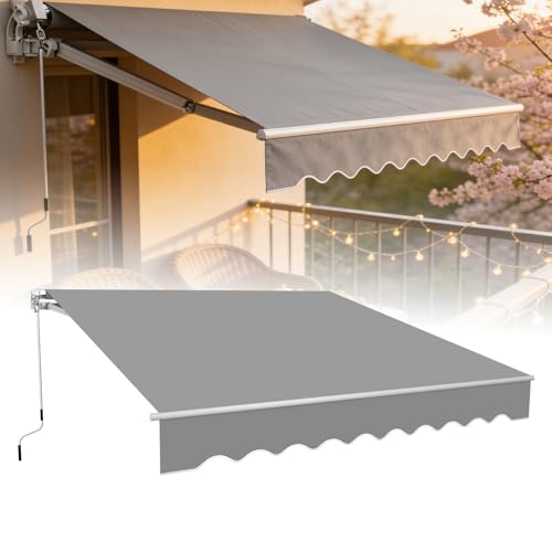 LZQ Klemm Store banne de balcon, soleil, à bras articulé, manivelle, protection solaire, imperméable à la poussière, réglable en hauteur (gris clair, 3 x 2,5 m)