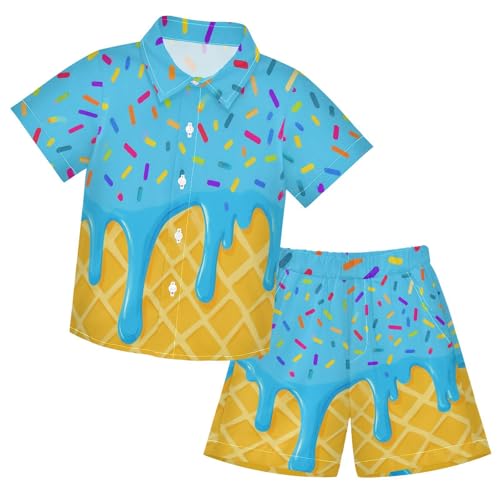 Image of Boy Shorts Sets Hawaiian Outfit Kid Summer Button Down Shirt and Short 2 Piece Sets for 3-10T