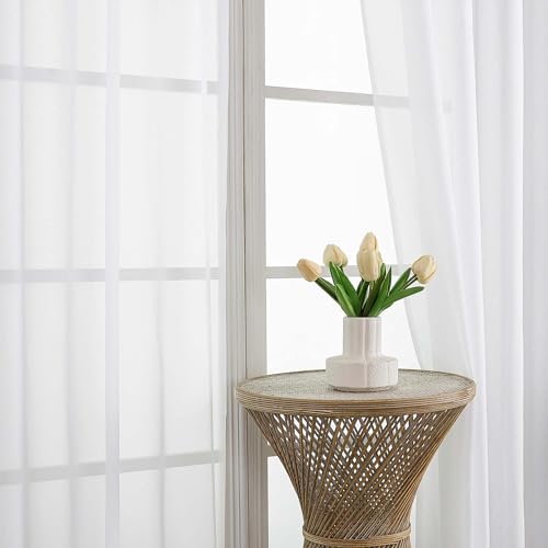 Image of OVZME White Sheer Curtains 84 Inches Long 2 Panels Set, 59 Inch Extra Wide Light Filtering Sheer White Curtains for Living Room Bedroom, Modern Voile Filmy Rod Pocket Window Drapes, 59Wx84L Inches