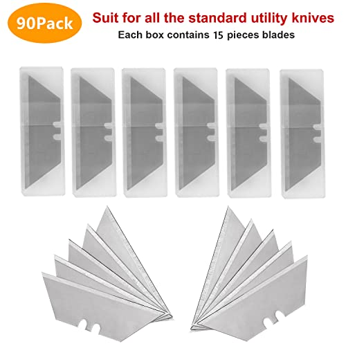 90 Pack Utility Knife Blades And 60 Pack Utility Hook Blades, Sk5 Steel Heavy Duty Box Cutter Replacement Blades With Plastic Case，Standard Size Razor Blades For Most Standard Utility Knives #TOP2