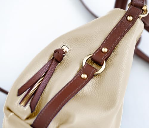 Image of Baroncelli Medium Italian Leather Tote Bag for Women - Pebbled Genuine Leather Handbag with Zipper - Made in Italy