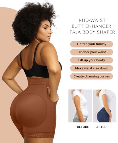 Image of SHAPELLX Shapewear Tummy Control Fajas Colombianas Moldeadoras Butt Lifting Shapewear Shorts For Women (Brown,X-large)