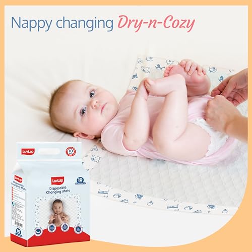 Image of LuvLap Disposable Baby Underpad Cum Changing Mats, 20 Count 60x60 CM Waterproof Pads for Baby, Breathable Underpads act as 100% Water Proof Bed Protector, Non Slip Backsheet, Hypoallergenic