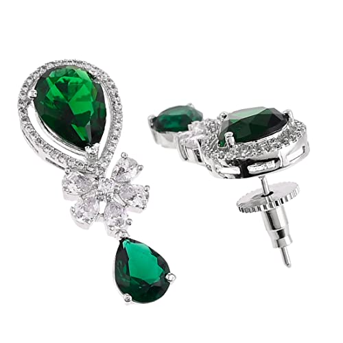 Green Teardrop Zircons Jewellery Set, CZ Elegance