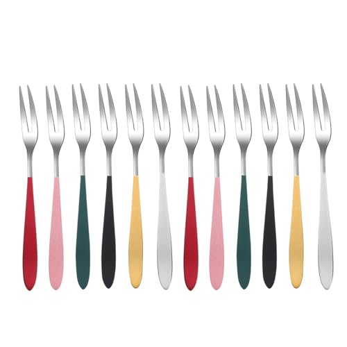 Angoily 12 Stücke Obstgabeln Dessertgabeln Bunt kuchengabeln aus Edelstahl, Kleine Gabeln Bowle Piekser Mini Cocktail Gabeln, Lkuchengabeln für Obst GemüSe Salat Restaurant Geburtstagsfeier