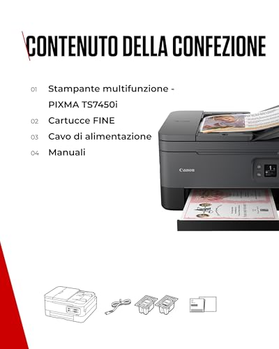Canon PIXMA TS7450i Stampante Wifi - Stampante Multifunzione a Colori, Alimentatore Automatico di Documenti - Stampante Multifunzione A4 per Stampa Multimediale e Creativa - Ideale per Casa e Ufficio - 7
