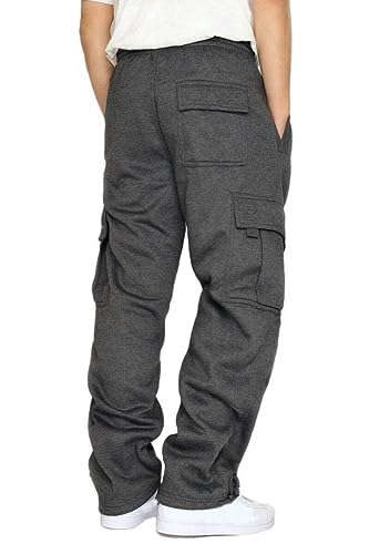Image of Men's Cargo Sweatpants Casual Fleece Joggers Loose Fit Open Bottom Athletic Pants for Men with Pockets