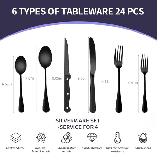 Save 13% on 24-Piece Black Stainless Steel Flatware Set - Image 3